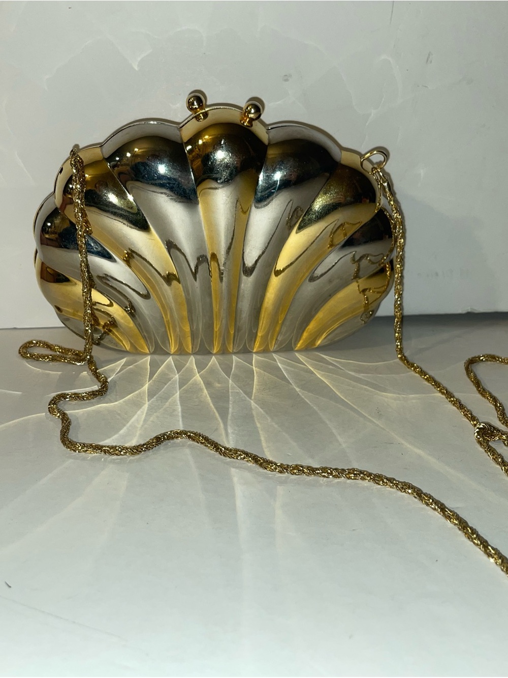 Gold Shell-Shape Evening Clutch with Chain Strap